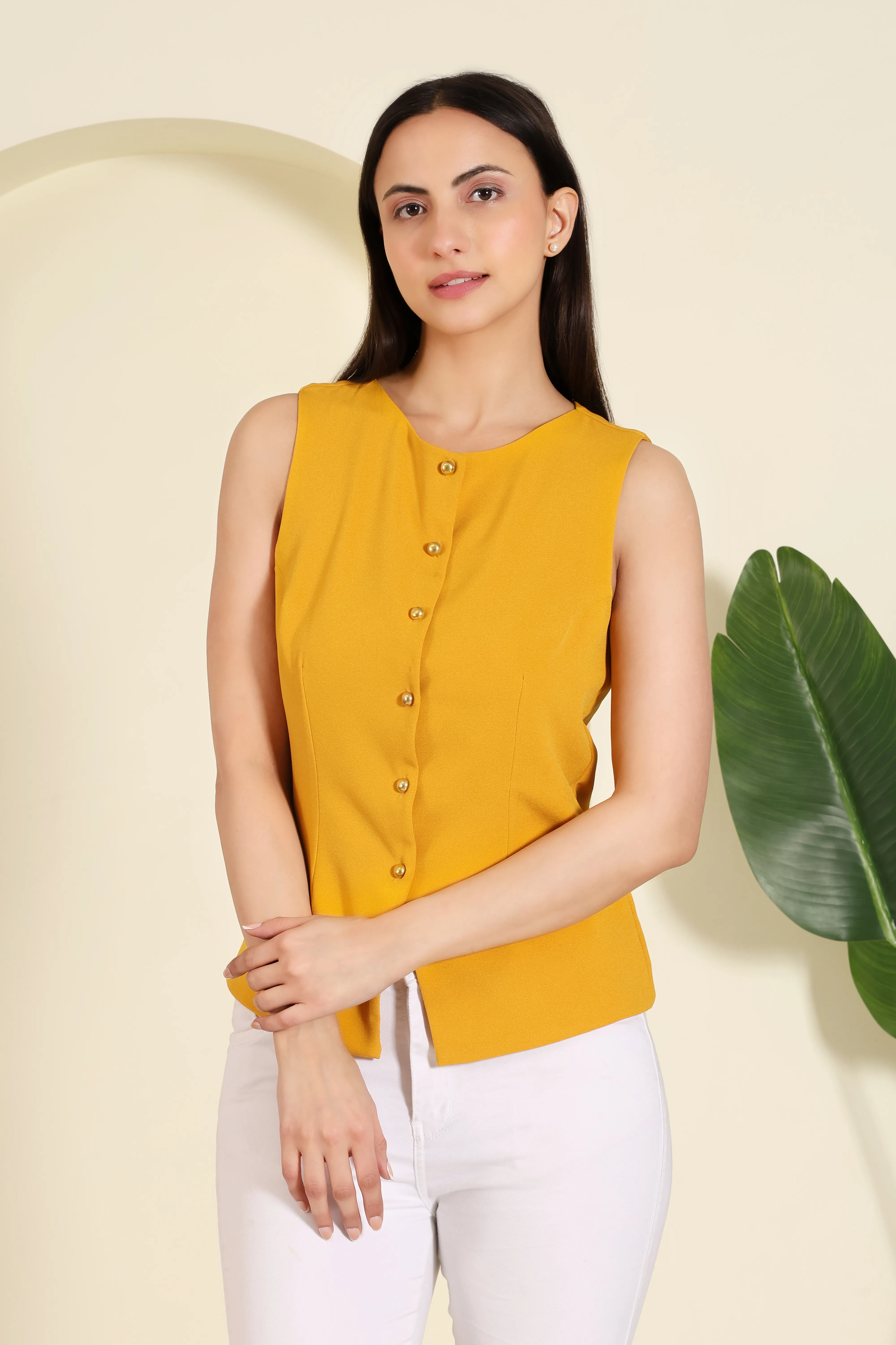 Mustard Button Vest Top alternate view