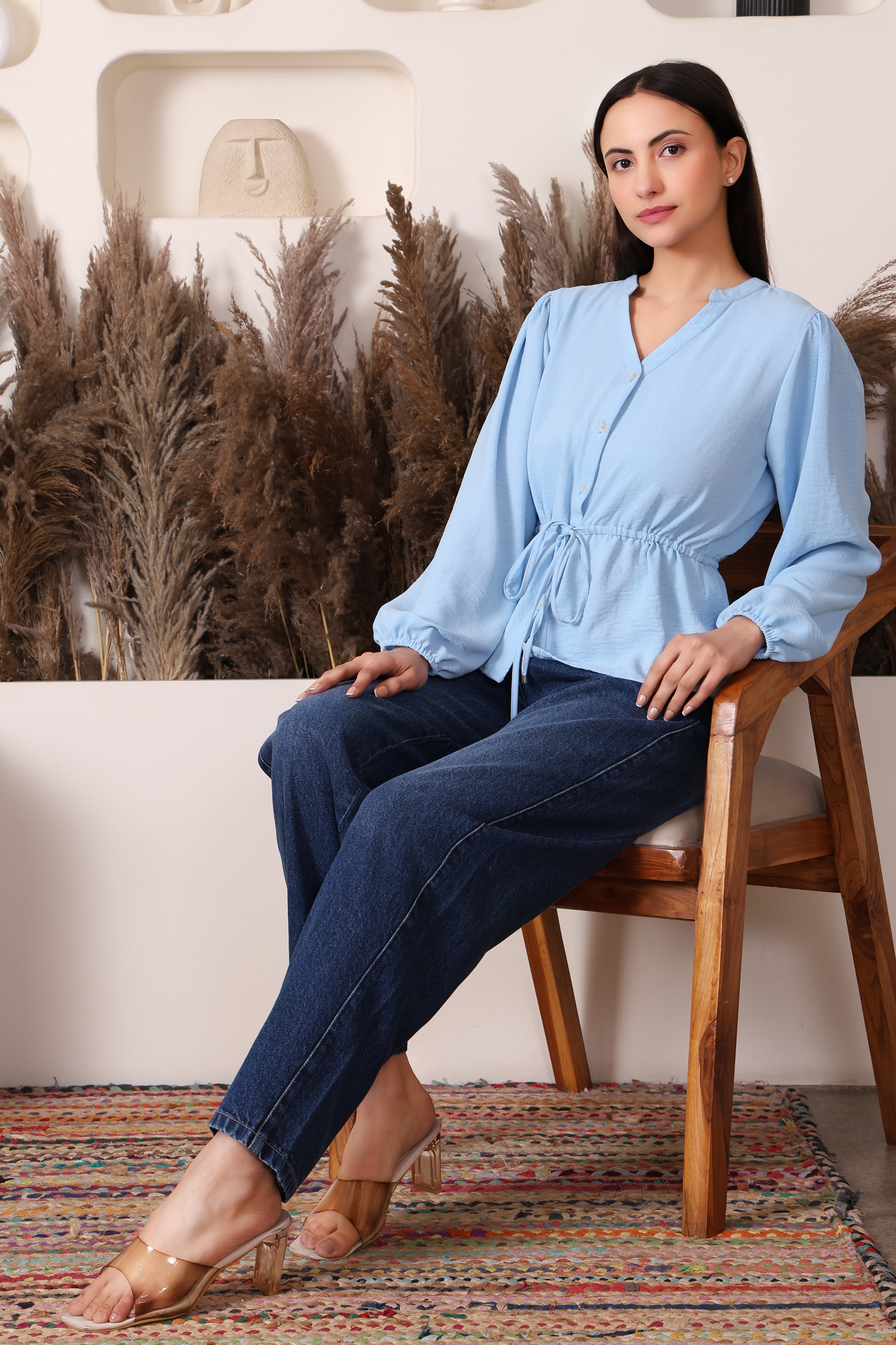 Sky Drawstring Blouse – back view