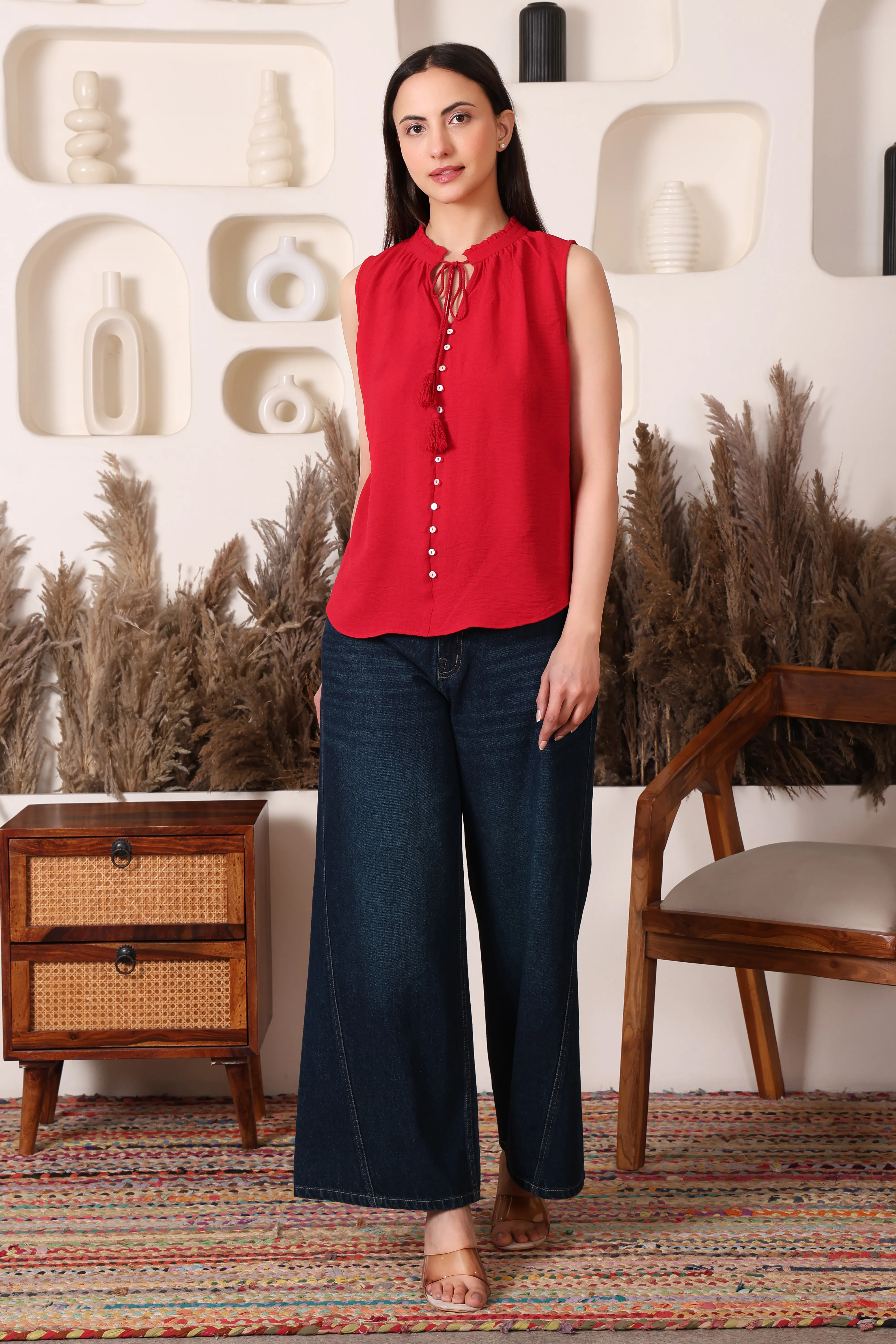Vermillion Tassel Top — women's tops by Saiyaara