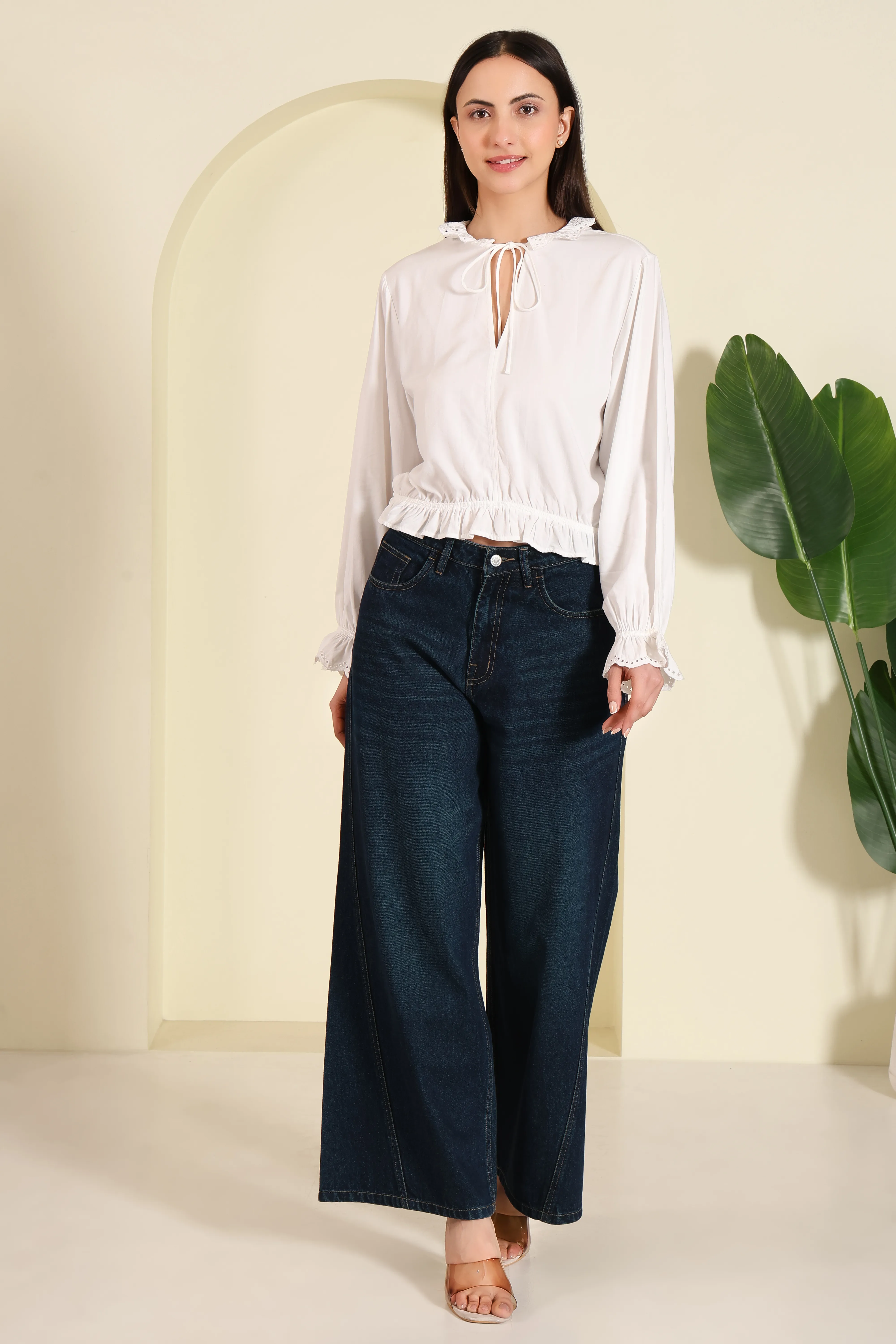 White Ruffle Tie Blouse — women's tops by Saiyaara