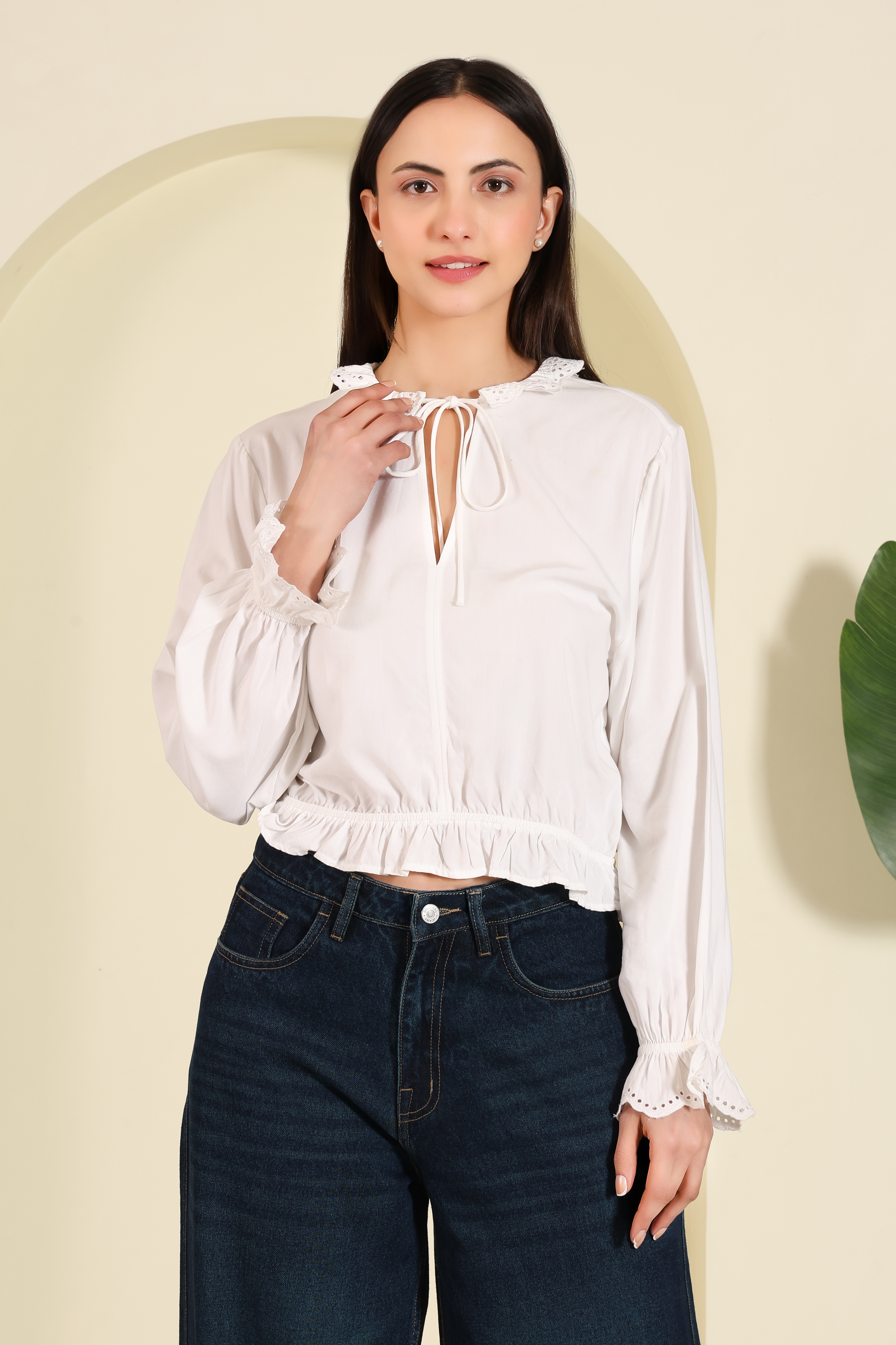 White Ruffle Tie Blouse – alternate view