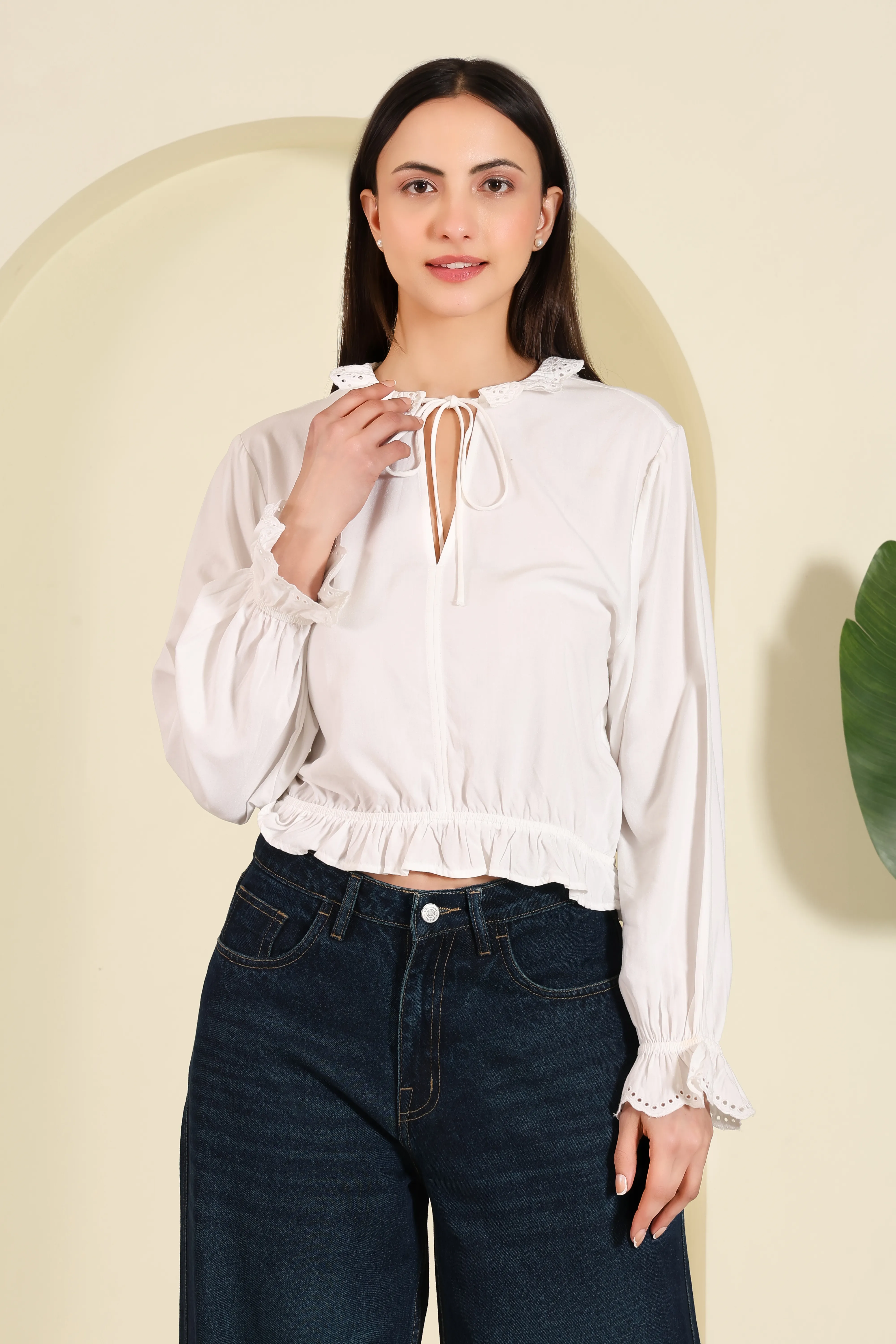 White Ruffle Tie Blouse alternate view